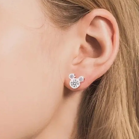 New Mickey Mouse Sterling Silver Cubic Zirconia Earrings Ballerina Sparkling - Picture 2 of 7